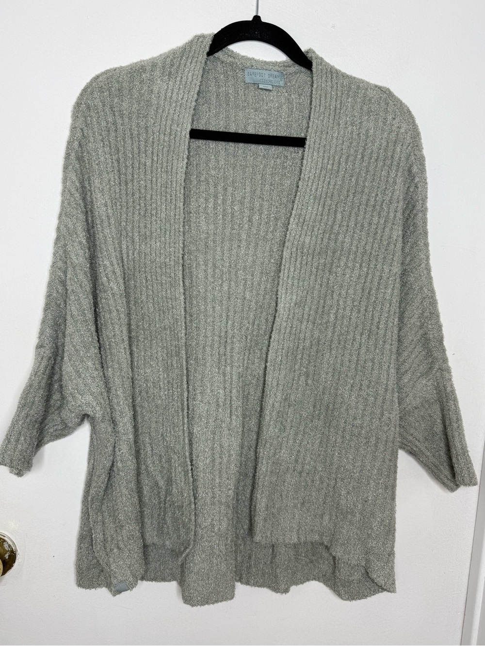 Barefoot Dreams Cozy Open-Front Ribbed Cardigan - Light Green